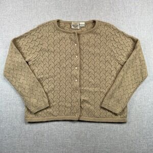 Vintage Bentley Beige Open Knit Button Front Cardigan Sweater Women M Cottage